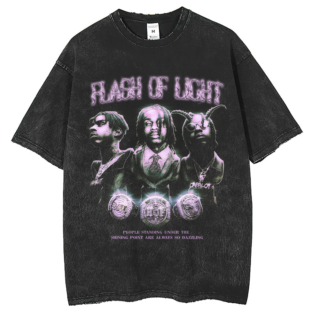 Men T Shirts Vintage Washed Old T-Shirts Short Sleeve Printed T-Shirts