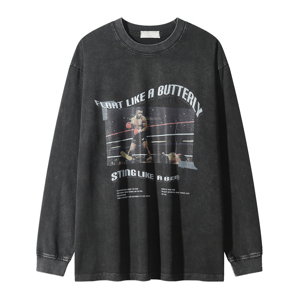 Men Long Sleeve T Shirt Tyson Printed T-shirt Washed Old
