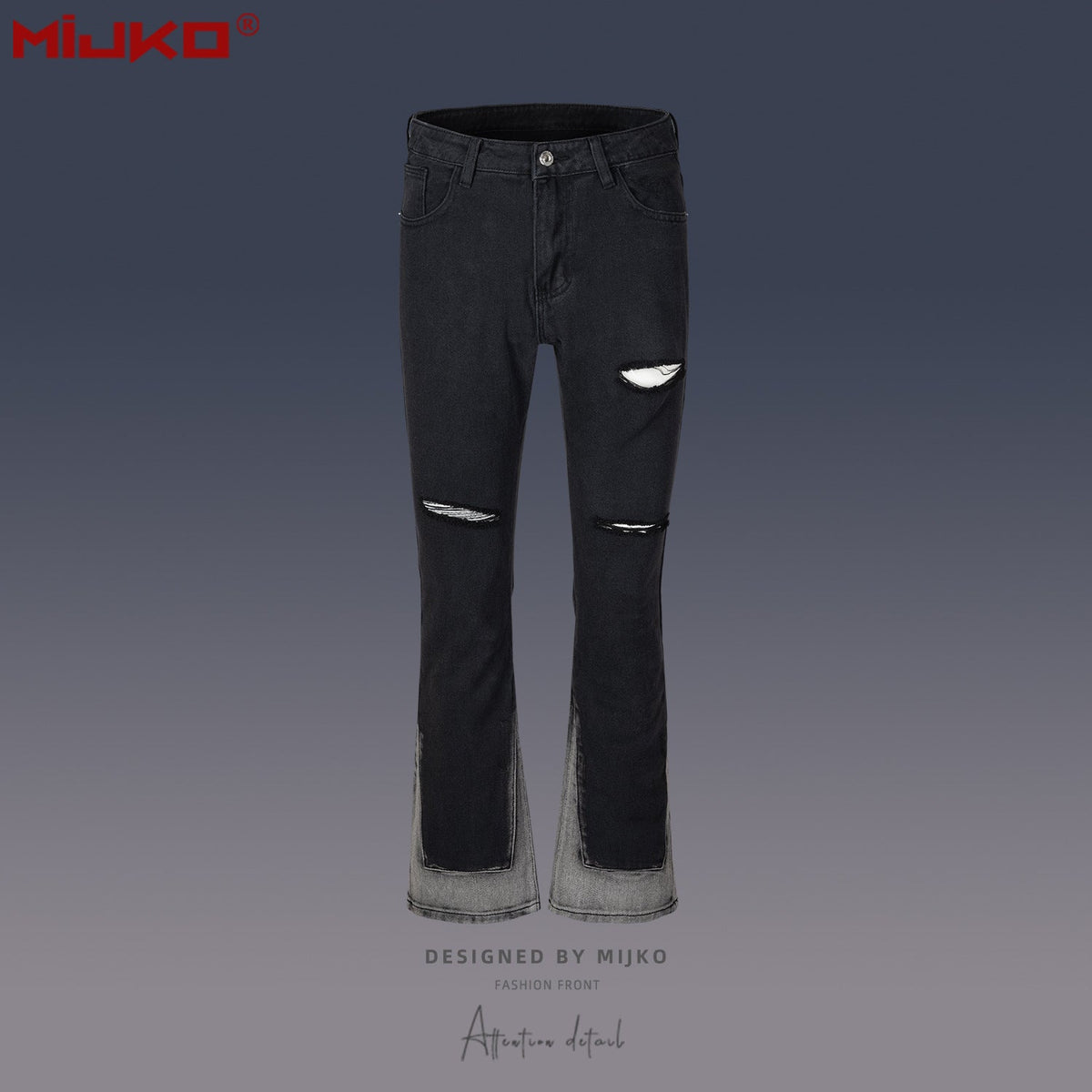 Mens Vintage Pants Splicing Knife Cut Ripped Unisex Jeans MIJKO