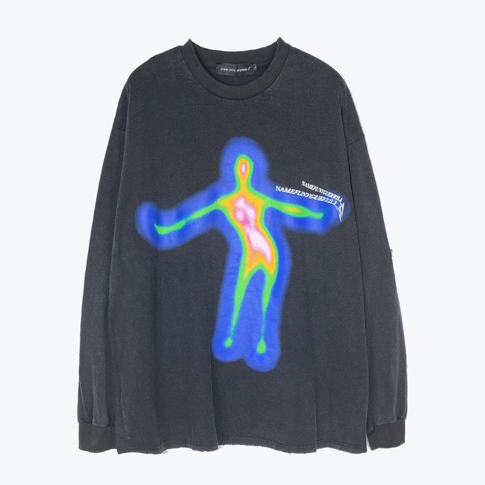 Men Long Sleeve T Shirt Thermal Imaging Printing Loose Base Shirt