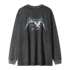 Men Long Sleeve T Shirt Demon Flame Pattern Distressed