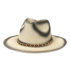 Chapeaux de cowboy en paille, pare-soleil de bord de mer avec chaîne, chapeau de plage pour hommes et femmes