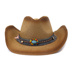 Chapeaux de cowboy en paille Chapeau de cowboy en paille d'extérieur pour hommes et femmes printemps et été