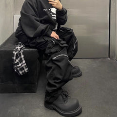 Men Vintage Pants Casual Pants Functional Multi-Bag Wide Leg Pants MIJKO