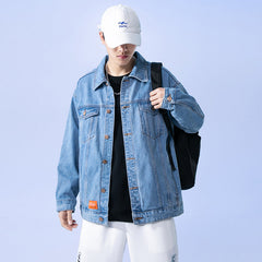 Men's Spring Denim Jacket Loose plus Size Top Retro Lapels Casual Jacket Men Denim Jacket