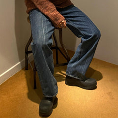 Men's Vintage Pants Trousers Men's and Women's Straight Washed Blue Old Jeans MIJKO