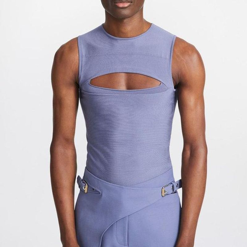 Rave Outfits Mens Vest Hollow-out Knitted Sleeveless