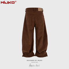 MIJKO men's women's American trousers jeans men's and women's same gender neutral profile scimitar deconstruction brown multi-yard tide