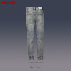 Mens Vintage Pants Washed Old Slim-Fit Jeans MIJKO