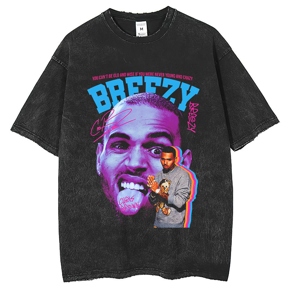 Men T Shirts Rapper Print Short Sleeve Vintage Hip Hop