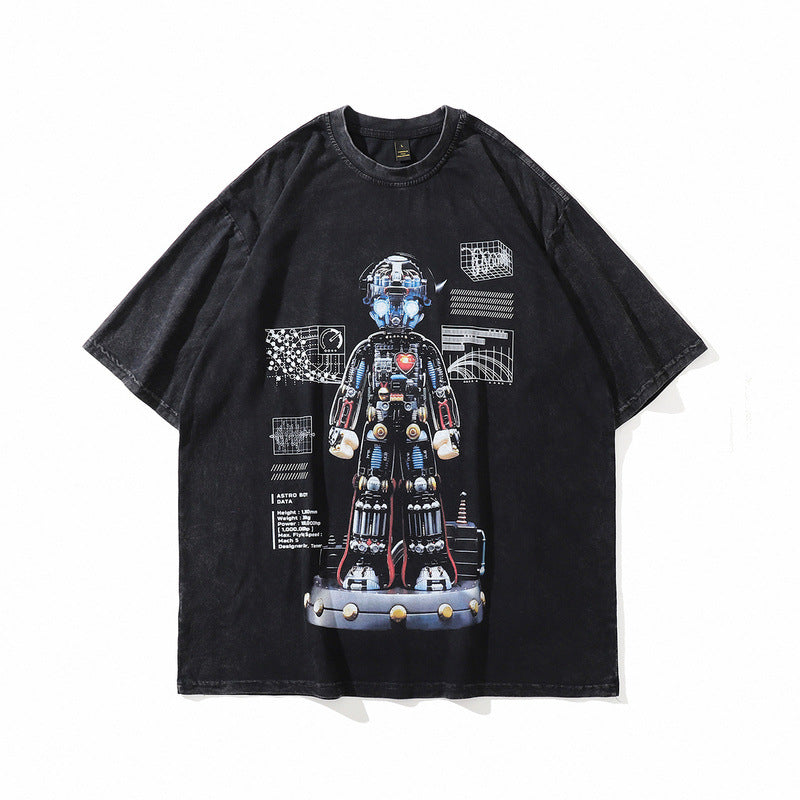 Men T Shirt Printed American Retro Short Sleeve T-shirt Men's Loose