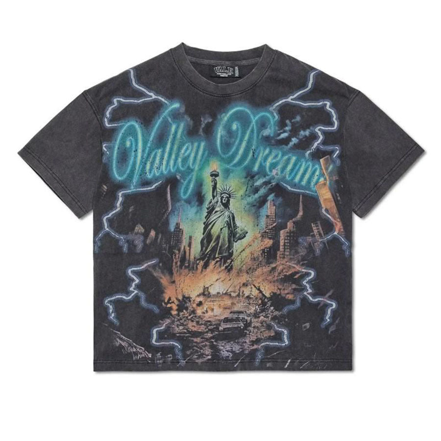 Street Unisex T-shirt Washed Old Oversize Hip Hop Skateboard Anime Print Short Sleeve