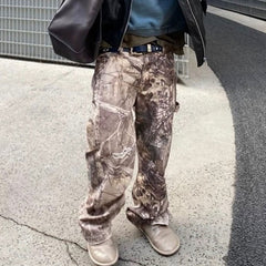 Men's Vintage Pants slim-fit trousers men's and women's straight camouflage old faded jeans MIJKO