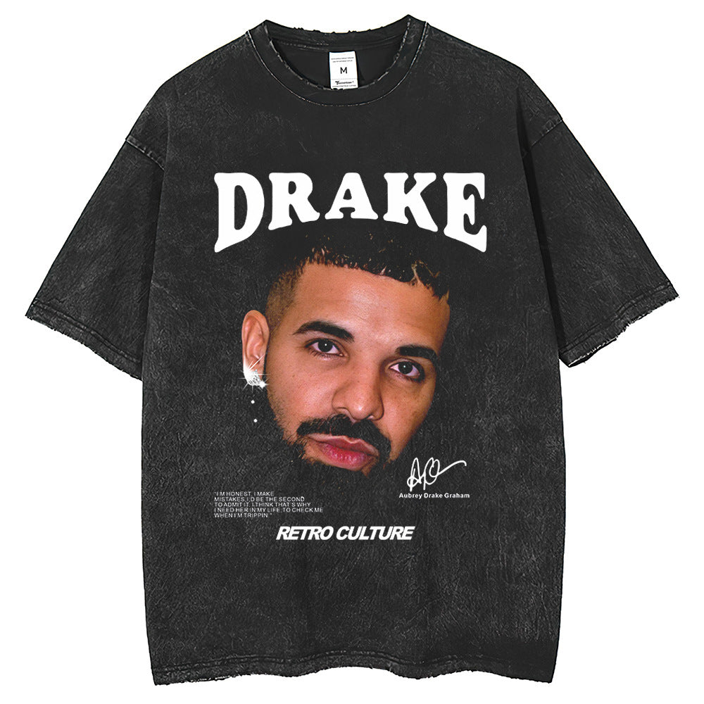 Mens T Shirts Hip Hop Rapper Wash Do Old Crew Neck