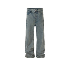 Men's Vintage Pants Men's and Women's Washed Faded Old Straight Denim Trousers MIJKO