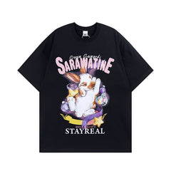 Men T Shirt Sweet Cool Bunny Print Couple Short Sleeve T-shirt Men and Women Retro