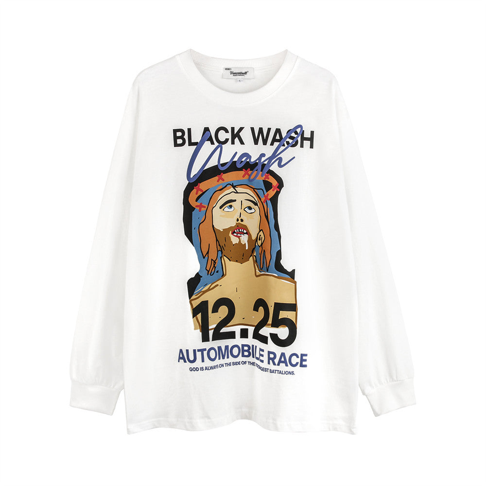 Men Long Sleeve T Shirt Jesus Print Cotton Base Shirt
