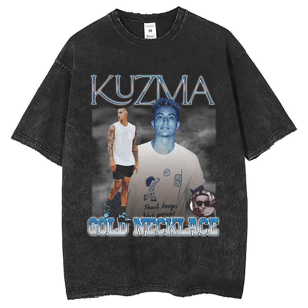 Men T Shirts Rap Hip Hop Printed Washed Old Short Sleeve T-Shirts