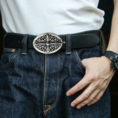 Crow CH Cross Personality Belt Men's Tide Korean Version Vintage PU Leather Hairstylist Jeans Belt Punk Style