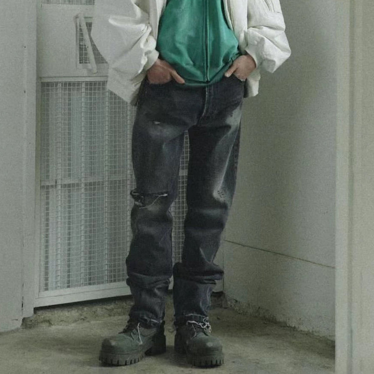 Men Vintage Pants Washed Pants Slim-fit Jeans MIJKO