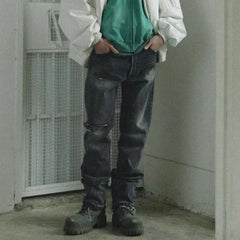 Men Vintage Pants Washed Pants Slim-fit Jeans MIJKO