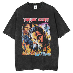 Mens T Shirts Washed Retro Travis T-Shirts Made Old Short Sleeves