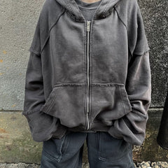 Men's Jacket Splicing Zip Cardigan Loose Hooded Sweater MIJKO