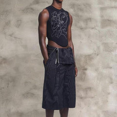 Rave Outfits Mens Vest Printed Knitted Irregular