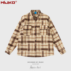 Mens Jacket Loose Plaid Jacket Unisex MIJKO