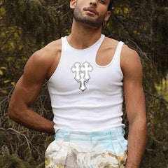 Rave Outfits Mens Vest Printed Strappy T-shirt