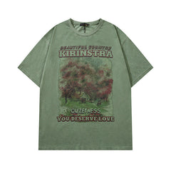 Men T Shirt Vintage Distressed Washed Loose Casual Short Sleeve T-shirt for Men and Women