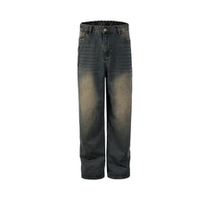 Men Vintage Pants retro washing water old trousers men's and women's straight jeans MIJKO