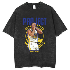 Men T Shirts Washed Water Retro Old T-Shirts Curry Printed Short Sleeves