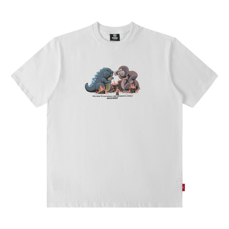 Men T Shirt Cartoon Printed Short-Sleeved T-shirt Men's and Women's Hip Hop round Neck Loose