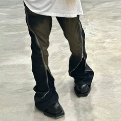 Men's Vintage Pants Men's Women's Washed Old Trousers Wide Feet Zipper Jeans MIJKO