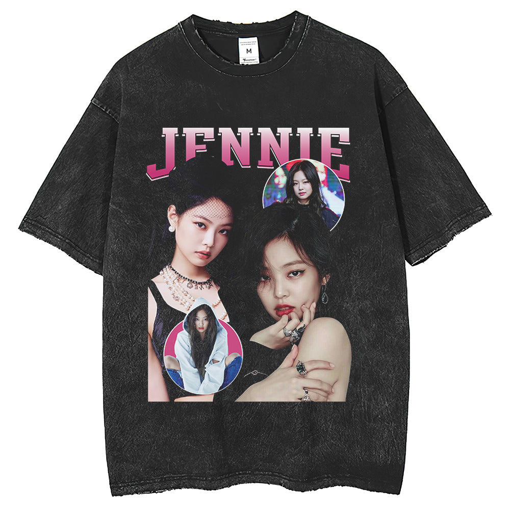 Mens T-Shirts Washing Water T-Shirts Summer Kim Jenny Jenny Vintage Print