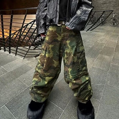 Men Vintage Pants Women's Men's Camouflage Overalls High Street Wide Foot Casual Pants MIJKO