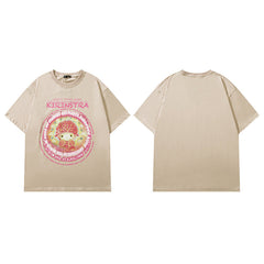 Men T Shirt Kitten Print Short Sleeve T-shirt Hip-Hop Street Loose
