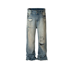 Men's Vintage Pants Men's High Street Straight Pants Tide Ripped Blue Jeans MIJKO