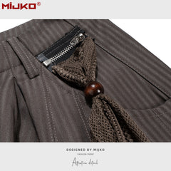 GGGard MIJKO series men's clothing women's wide feet wide tube trousers men's and women's same mesh pendant splicing dark striped casual trousers tide