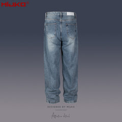 Mens Vintage Pants Washed Old Unisex Jeans MIJKO