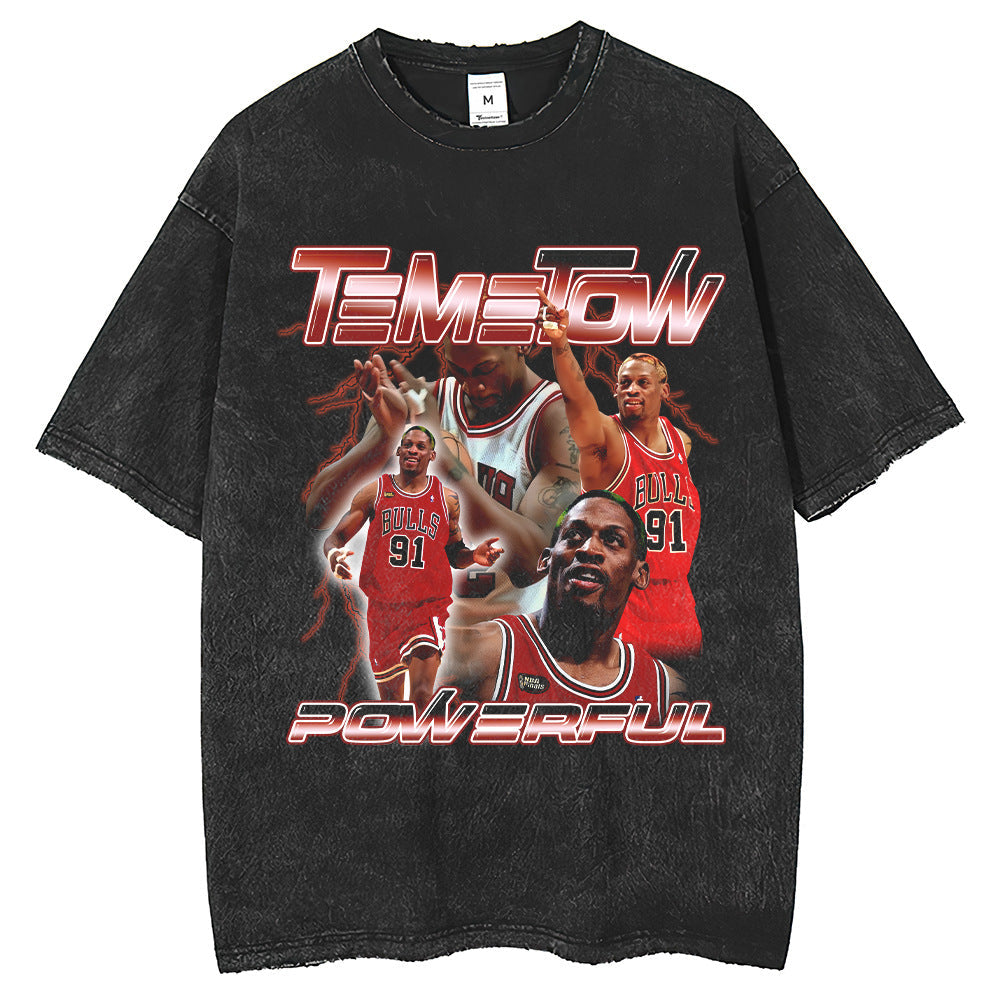 Mens T Shirts Rodman T-Shirts Jerseys Washed Old Vintage Short Sleeves Oversize