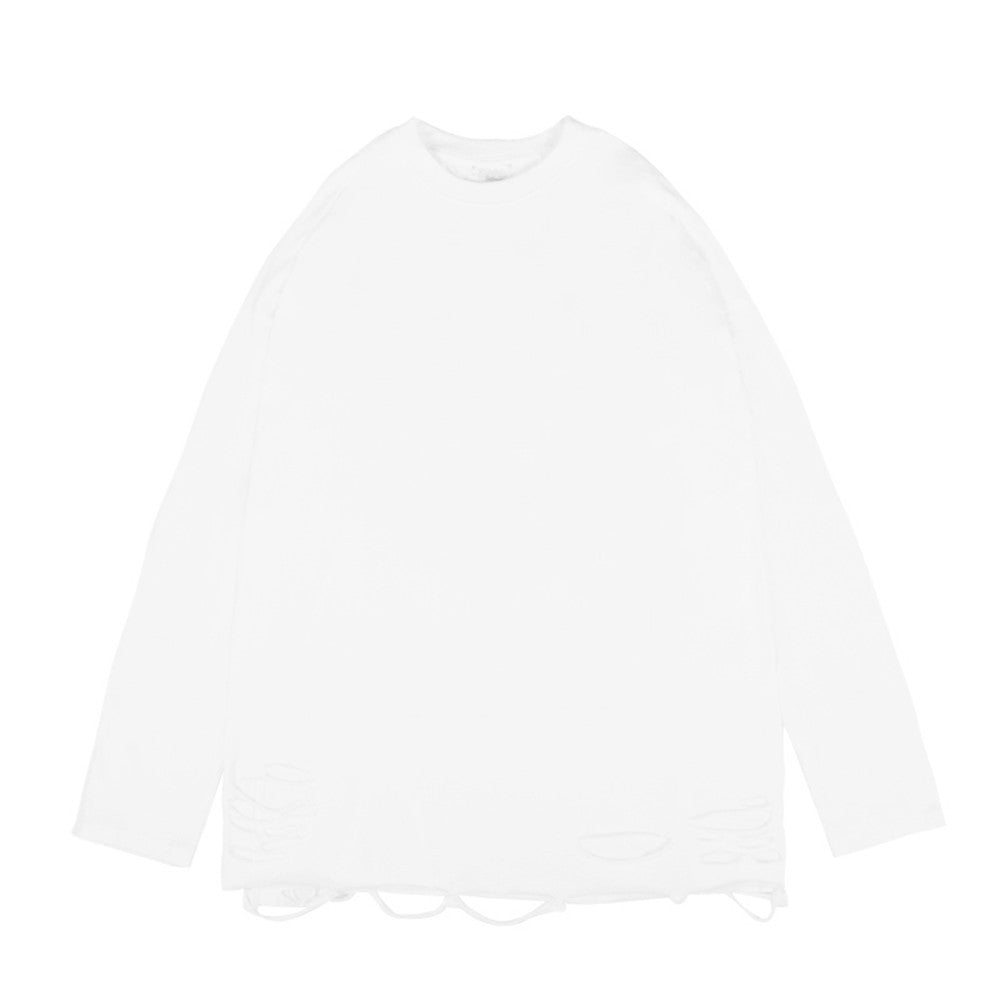 Men Long Sleeve T Shirt Ripped T-shirt Trendy Loose