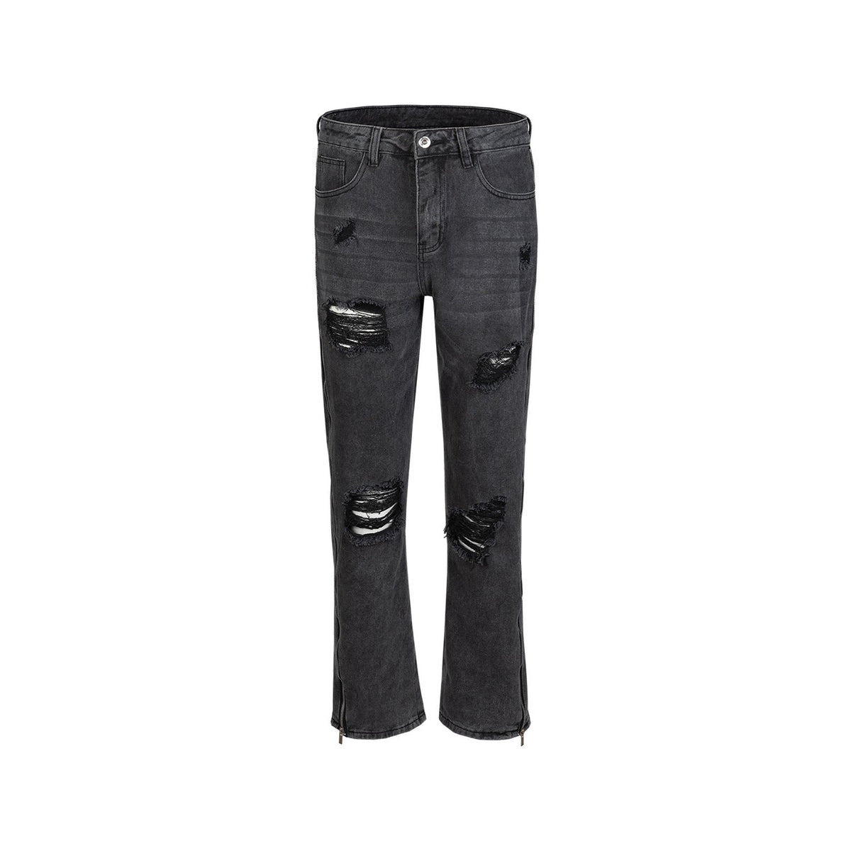 Men's Vintage Pants Ripped Pants Men's and Women's Zipper Black and Grey Straight Jeans MIJKO