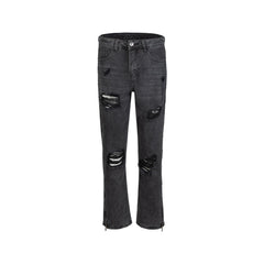 Men's Vintage Pants Ripped Pants Men's and Women's Zipper Black and Grey Straight Jeans MIJKO