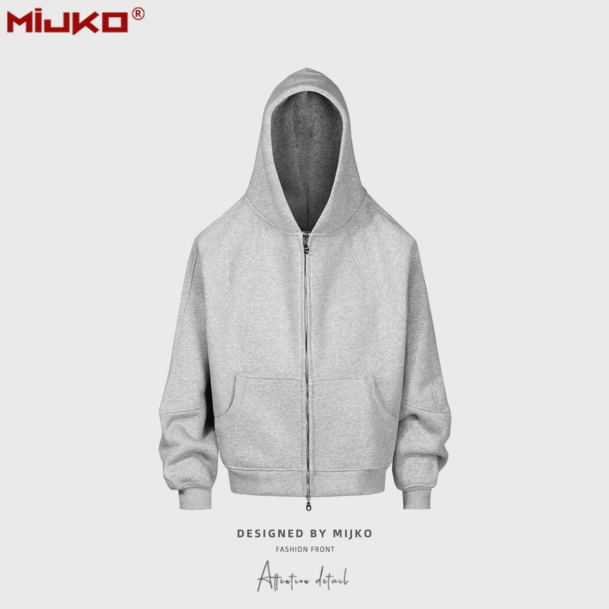 Mens Jacket Double Zipper Heavy Simple Hooded Sweater MIJKO