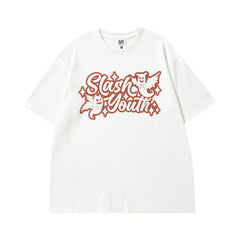 Men T Shirt Letter Print Worn Looking Washed-out Short Sleeve T-shirt Female Hip Hop