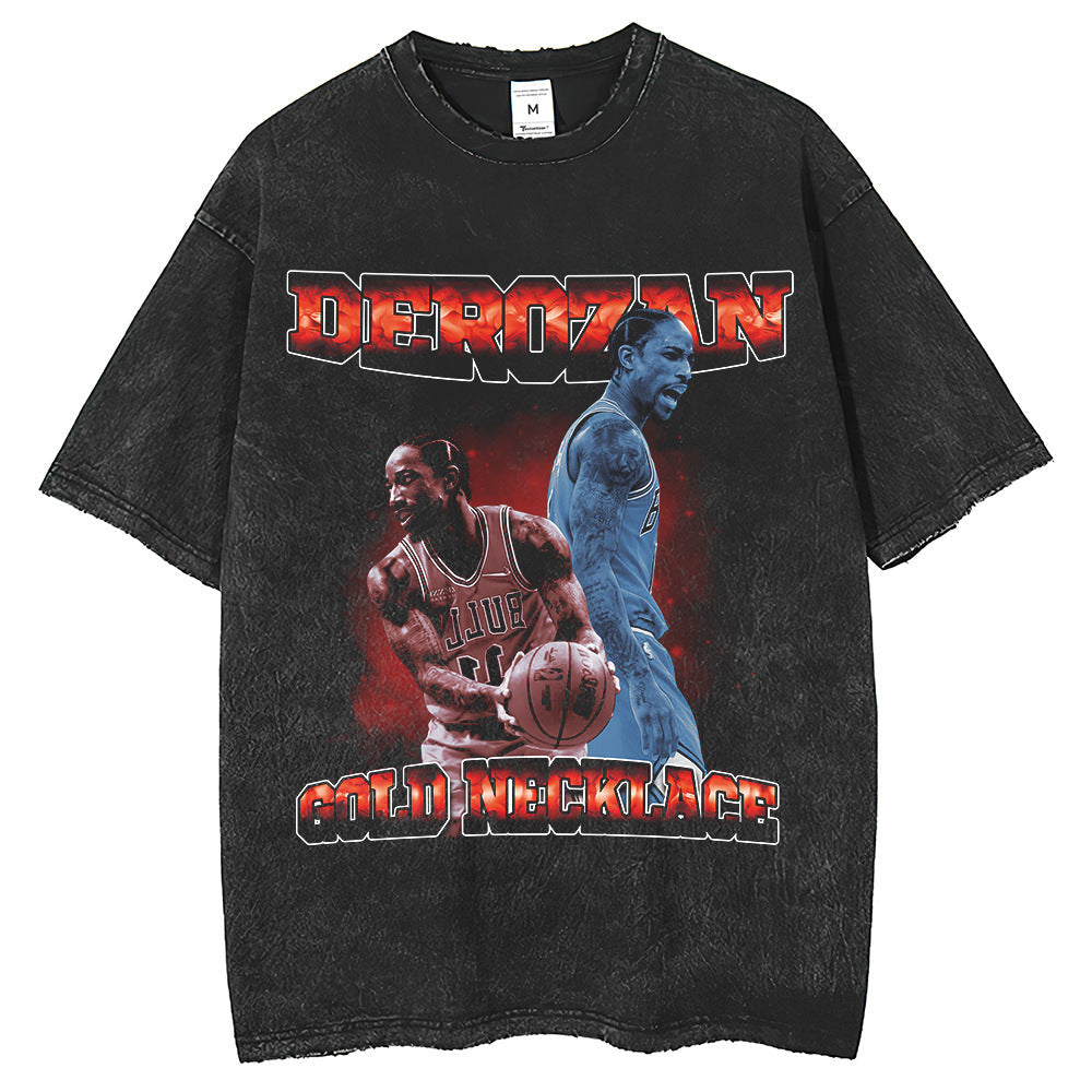 Men T Shirts Printed Old Washed Water Fried Snowflake T-Shirt