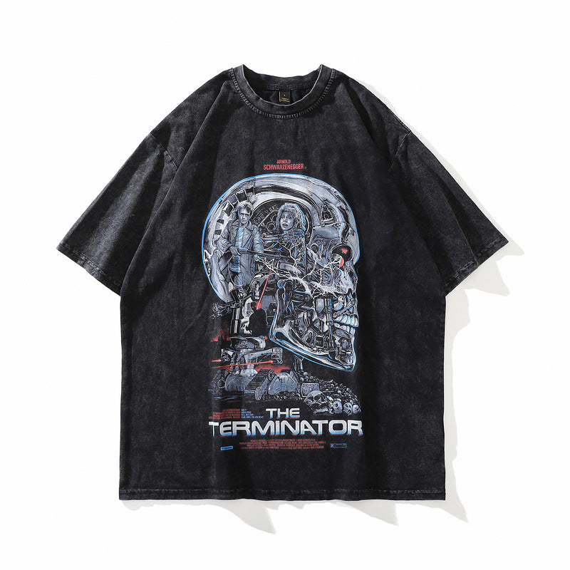 T-shirt Homme Vintage Impression Garçon Manches Courtes T-shirt Hommes et Femmes Hip Hop Ample