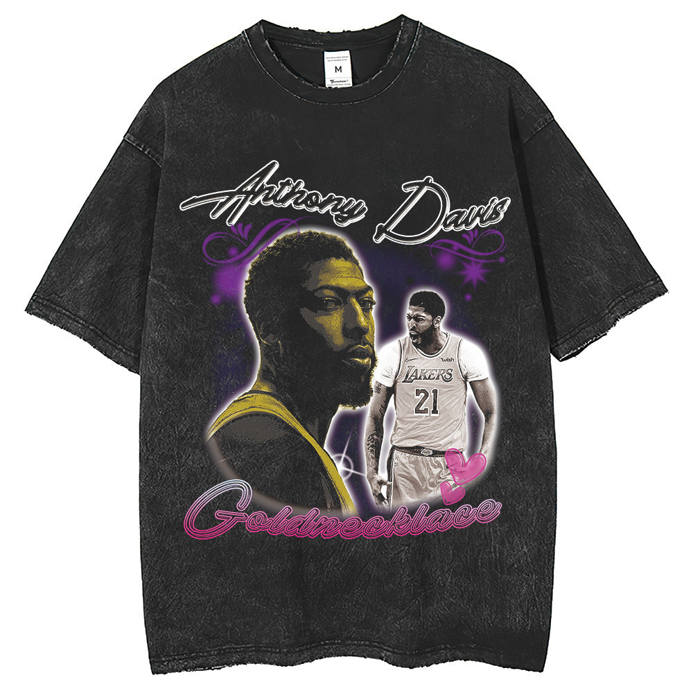 Mens T Shirts Printed Short Sleeve Washed Old Hip Hop Loose T-Shirt